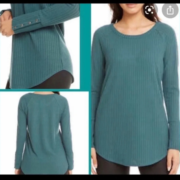 Chaser Soft Teal Waffle Knit Thermal Long Sleeve Top M - Picture 2 of 7